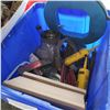 Image 2 : BLUE BIN OF SPARK PLUGS, FISH TAPE, CLAMPS, AND TOOLS