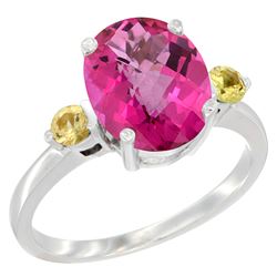 2.64 CTW Pink Topaz & Yellow Sapphire Ring 10K White Gold