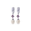 Image 1 : Genuine 9.5 ctw Pearl & Amethyst Earrings 14KT White Gold