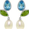 Image 1 : Genuine 16.6 ctw Blue Topaz & Peridot Earrings 14KT White Gold