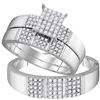 Image 1 : 0.55 CTW Diamond Square Cluster Matching Bridal Wedding Ring 10kt White Gold
