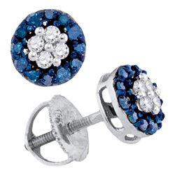 0.33 CTW Blue Color Enhanced Diamond Cluster Screwback Earrings 10kt White Gold