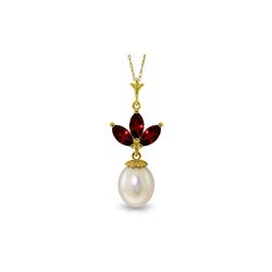 Genuine 4.75 ctw Garnet & Pearl Necklace 14KT Yellow Gold