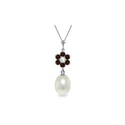 Genuine 4.53 ctw Pearl, Garnet & Diamond Necklace 14KT White Gold
