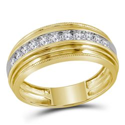 0.50 CTW Diamond Milgrain Ridged Wedding Anniversary Ring 10kt Yellow Gold