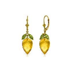 Genuine 20 ctw Citrine & Peridot Earrings 14KT Yellow Gold