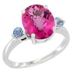 2.64 CTW Pink Topaz & Blue Sapphire Ring 14K White Gold