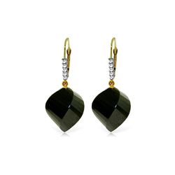 Genuine 31.15 ctw Black Spinel & Diamond Earrings 14KT Yellow Gold