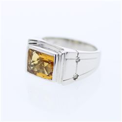 3.07 CTW Citrine & Princess Diamond Ring 14K White Gold
