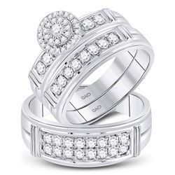 1 CTW Diamond Solitaire Matching Bridal Wedding Ring 14kt White Gold