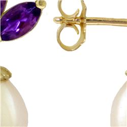 Genuine 9.5 ctw Amethyst & Pearl Earrings 14KT White Gold