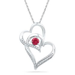 0.31 CTW Lab-Created Ruby Heart Pendant 10kt White Gold