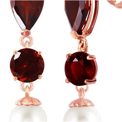 Genuine 10.50 ctw Garnet & Pearl Earrings 14KT Rose Gold