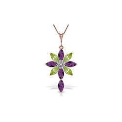 Genuine 2.0 ctw Amethyst, Peridot & Diamond Necklace 14KT Rose Gold