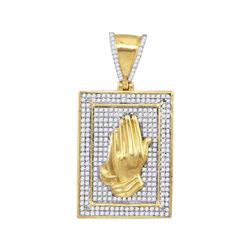 0.50 CTW Diamond Praying Hands Frame Charm Pendant 10kt Yellow Gold