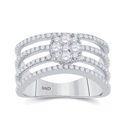 0.98 CTW Diamond Four Row Flower Cluster Ring 10kt White Gold