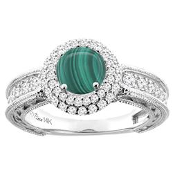 2.68 CTW Malachite & Diamond Ring 14K White Gold