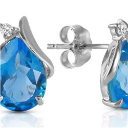 Genuine 5.06 ctw Blue Topaz & Diamond Earrings 14KT White Gold