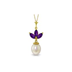 Genuine 4.75 ctw Amethyst & Pearl Necklace 14KT Yellow Gold