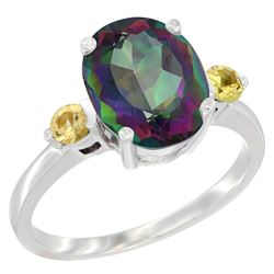 2.64 CTW Mystic Topaz & Yellow Sapphire Ring 10K White Gold