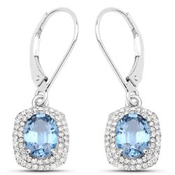 2.36 ctw Sapphire Blue & Diamond Earrings 14K White Gold