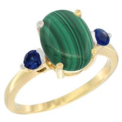 2.99 CTW Malachite & Blue Sapphire Ring 10K Yellow Gold