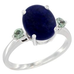 2.74 CTW Lapis Lazuli & Green Sapphire Ring 10K White Gold