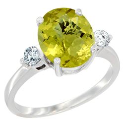 2.60 CTW Lemon Quartz & Diamond Ring 14K White Gold