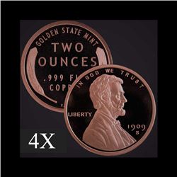 2 oz Lincoln Wheat Cent .999 Fine Copper Bullion Round