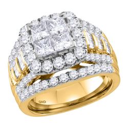 3.03 CTW Diamond Cluster Halo Bridal Wedding Engagement Ring 14kt Yellow Gold