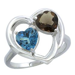 2.61 CTW Diamond, London Blue Topaz & Quartz Ring 14K White Gold