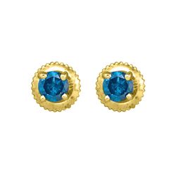 0.50 CTW Blue Color Enhanced Diamond Solitaire Earrings 10kt Yellow Gold