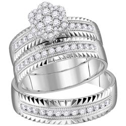 0.76 CTW Diamond Cluster Matching Bridal Wedding Ring 14kt White Gold