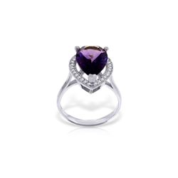 Genuine 3.41 ctw Amethyst & Diamond Ring 14KT White Gold