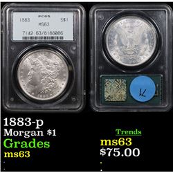 PCGS 1883-p Morgan Dollar $1 Graded ms63 By PCGS