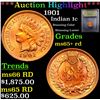 Image 1 : ***Auction Highlight*** 1901 Indian Cent 1c Graded Gem+ Unc RD BY USCG (fc)