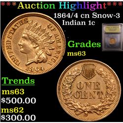 ***Auction Highlight*** 1864/4 cn Snow-3 Indian Cent 1c Graded Select Unc BY USCG (fc)