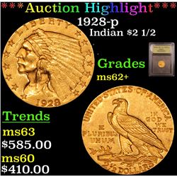 ***Auction Highlight*** 1928-p Gold Indian Quarter Eagle $2 1/2 Graded Select Unc BY USCG (fc)