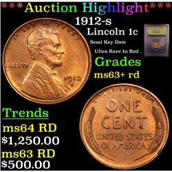 ***Auction Highlight*** 1912-s Lincoln Cent 1c Graded Select+ Unc RD BY USCG (fc)