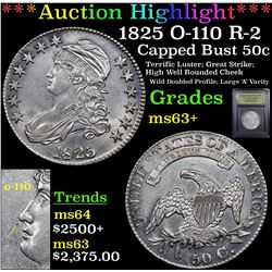 ***Auction Highlight*** 1825 O-110 R-2 Capped Bust Half Dollar 50c Graded Select+ Unc BY USCG (fc)