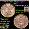 ***Auction Highlight*** 1853 Braided Hair Large Cent 1c Graded Choice Unc BN BY USCG (fc)