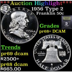 ***Auction Highlight*** 1956 Type 2 Franklin Half Dollar 50c Graded GEM++ Proof Deep Cameo BY USCG (
