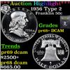 Image 1 : ***Auction Highlight*** 1956 Type 2 Franklin Half Dollar 50c Graded GEM++ Proof Deep Cameo BY USCG (