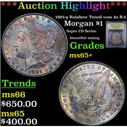 ***Auction Highlight*** 1885-p Rainbow Toned vam 4a R-5 Morgan Dollar $1 Graded GEM+ Unc BY USCG (fc