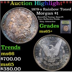 ***Auction Highlight*** 1879-s Rainbow Toned Morgan Dollar $1 Graded GEM+ Unc BY USCG (fc)