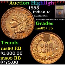 ***Auction Highlight*** 1885 Indian Cent 1c Graded Gem+ Unc RB BY USCG (fc)