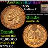 Image 1 : ***Auction Highlight*** 1885 Indian Cent 1c Graded Gem+ Unc RB BY USCG (fc)