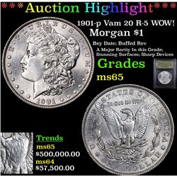 *Highlight Of Entire Auction* 1901-p Vam 20 R5 WOW! Morgan $1 Graded GEM Unc By USCG (fc)