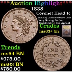 ***Auction Highlight*** 1838 Coronet Head Large Cent 1c Graded Select+ Unc BN BY USCG (fc)