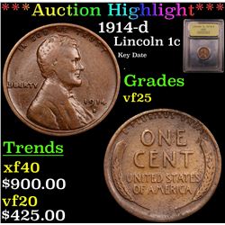 ***Auction Highlight*** 1914-d Lincoln Cent 1c Graded vf+ BY USCG (fc)